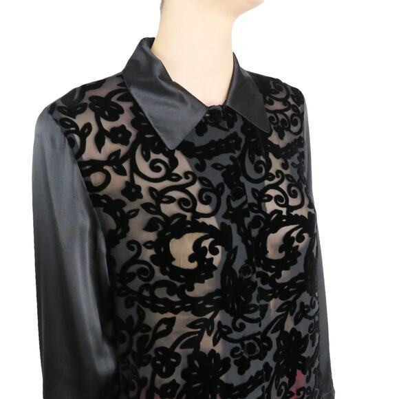 Vintage Diane von Furstenberg Black Baroque Sheer Silk Button Up Blouse Small - Picture 2 of 7